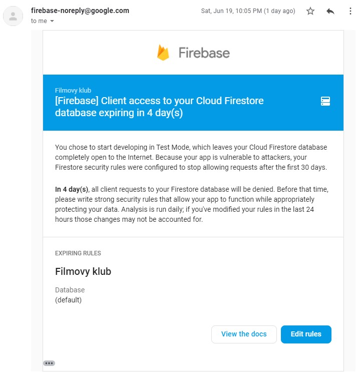 e-mail o vypršení přístupu