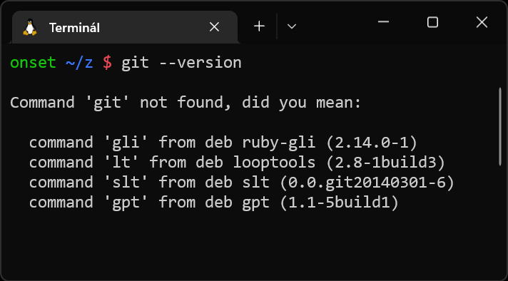 terminál s nenainstalovaným Gitem